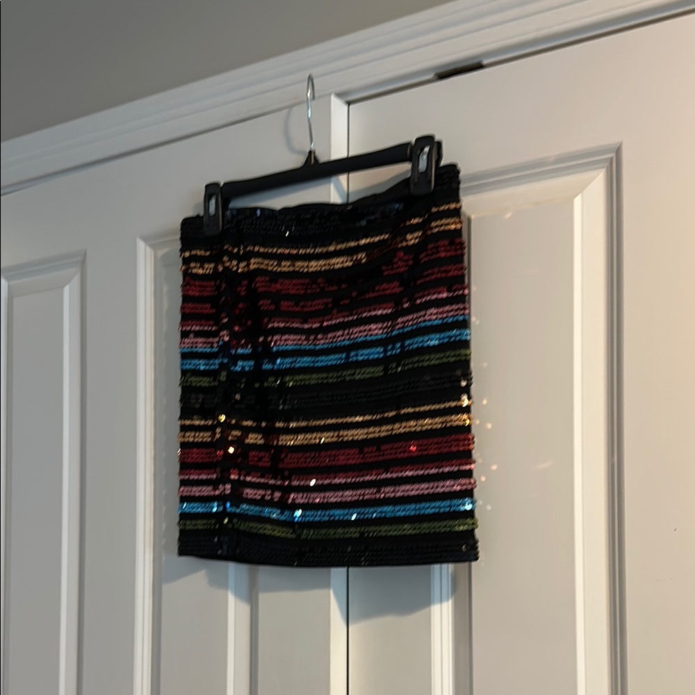 Express Black and Brown Sequin Pencil Mini Skirt
